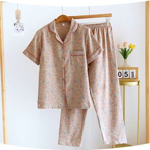 新品パジャマ夏半袖上下セットLレディース綿100%先染め長パンツ甚平タグ付き入院入所介護プレゼント 春秋夏寝巻き ルームウェア