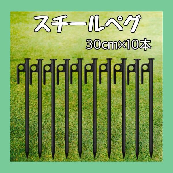 30cm スチールペグ 10本セット キャンプ ブラック テント アウトドア