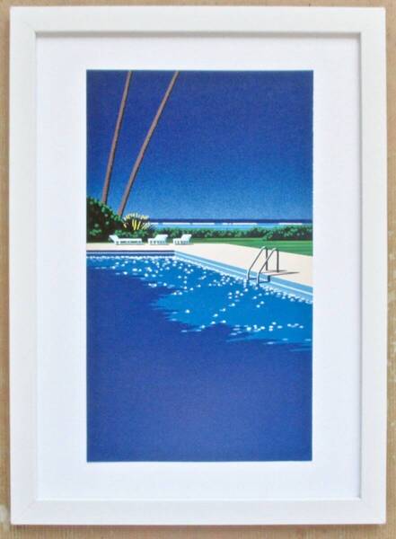 永井博 「海の見えるプールサイド5」 印刷物 画集画 A4新品額入り