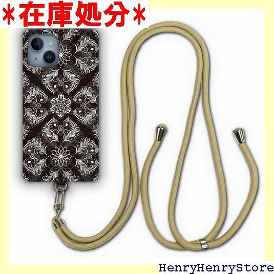 スマホショルダーケース iPhone14Pro互換品 ストラップ スマホカバー ダマスク柄 ブラック かわいい 1219