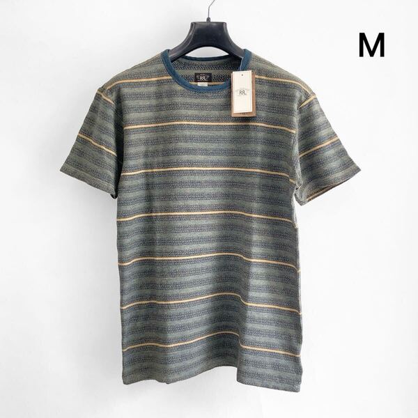 完売品 25SS 新品 RRL インディゴ ストライプド ジャカード Tシャツ ダブルアールエル ラルフローレン ボーダー カットソー 半袖 Mサイズ