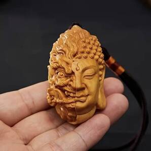 珍品 【ヒノキ材 木彫り 仏魔如来 H6cm】 手彫り 一刀彫り 縁起物 美術品 仏像 悪魔 東洋彫刻 オブジェ アート 仏教 教育 風水 お守り