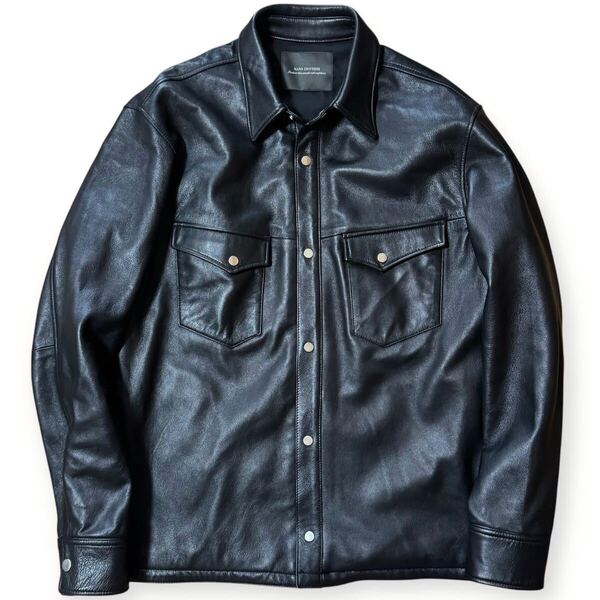 美品 完売品 ナノユニバース 21AW 羊革 レザーシャツジャケット XLサイズ ブラック