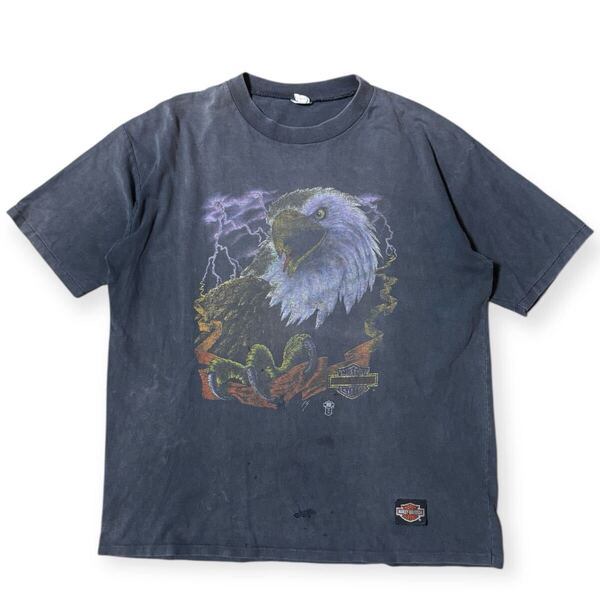 HARLEY DAVIDSON 80s 90s ビンテージ 襤褸 Tシャツ 鬼フェード 両面プリント Mサイズ オーストラリア製 ACMEボディ 袖裾シングル