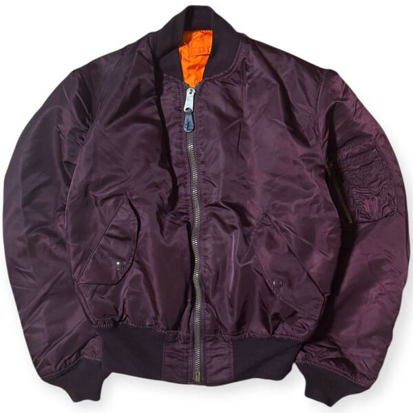稀少色ボルドー ALPHA INDUSTRIES 80s 三本タグ 米国製 ビンテージ MA-1 フライトジャケット Mサイズ 民生品 リバーシブル