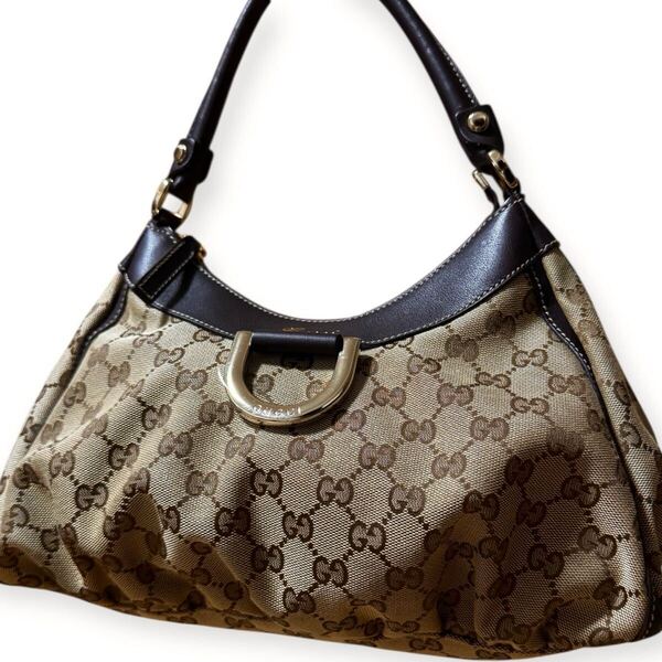 美品 GUCCI アビー GGキャンバス ワンショルダーバッグ 肩掛け レザー ブラウン GG柄