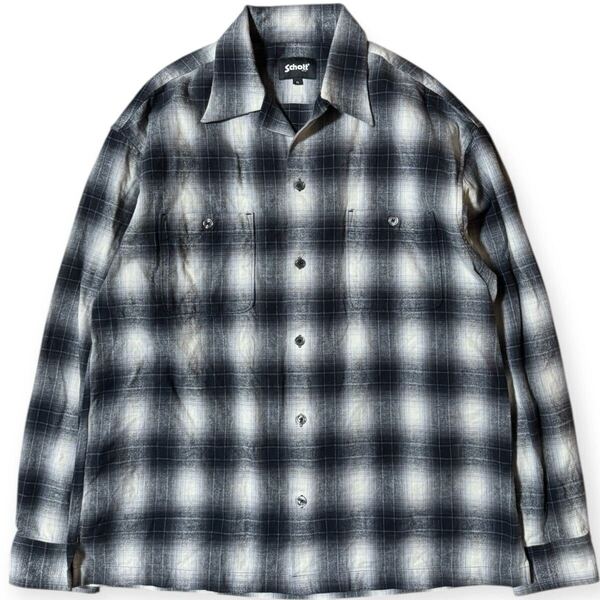 Schott オンブレチェック コットン フランネル オープンカラーシャツ XL