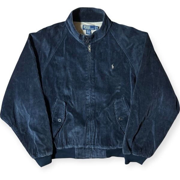 Polo by Ralph Lauren 80s 90s 刺繍ロゴ ビッグサイズ コーデュロイ スウィングトップ XXL フェード ネイビー ハリントンジャケット