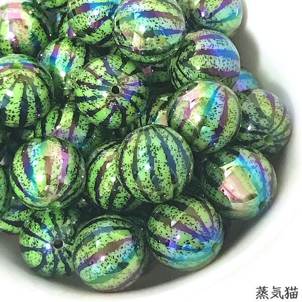 b9618【虹色】スイカビーズ20mm オーロラ6個【海夏ピアス すいか果物フルーツ 手作り手芸材料ハンドメイド アクセサリー素材】蒸気猫パーツ