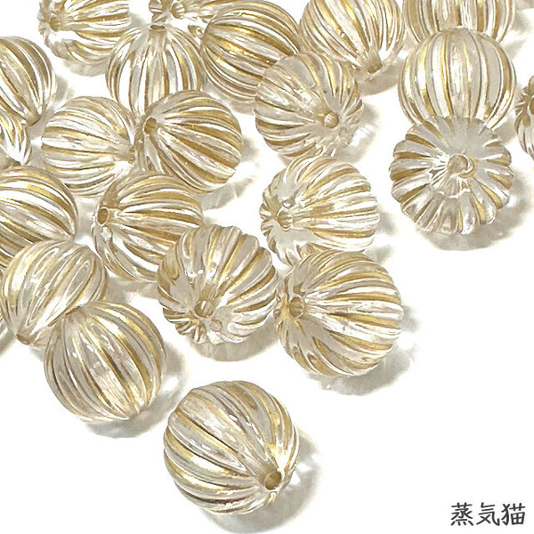 b9456 ゴールドライン ビーズ 12mm クリア 30個【アンティーク調 ピアス 海夏 材料ハンドメイド用アクセサリーパーツ素材】蒸気猫パーツ