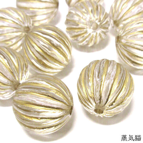 b9454 ゴールドライン ビーズ 16mm クリア10個【アンティーク調 ピアス イヤリング 手芸材料ハンドメイド アクセサリー素材】蒸気猫パーツ