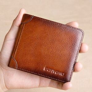 牛革三つ折り財布 メンズ 大容量財布 社会人 紳士用 ボックス型 誕生日プレゼント 二つ折り財布*新品*当日発送(オレンジブラウン)