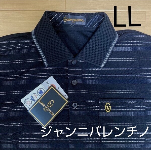 LL ②ジャンニバレンチノ 新品半袖ポロシャツ 襟付きシャツ 黒 メンズ アウトドア ゴルフウェア 胸ポケット ジャンニヴァレンチノ吸汗速乾
