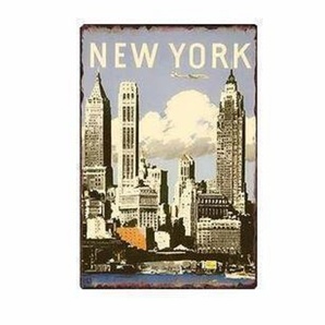 K253 新品●ブリキ看板 アメリカン雑貨 ニューヨーク 摩天楼 景色 高層ビル NEW YORK インテリア雑貨