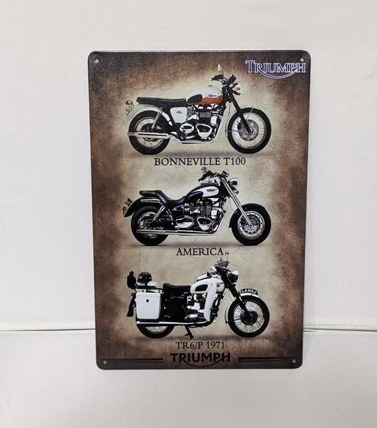 K414 新品●ブリキ看板 バイク柄 インテリア雑貨 TRIUNPH トライアンフ イギリス おしゃれ お店 看板 ビンテージ レトロ アメリカ雑貨
