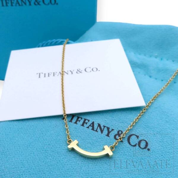 美品 Tiffany&Co. ティファニー ミニ T スマイル イエロー ゴールド ネックレス AU 750 K18 TO173