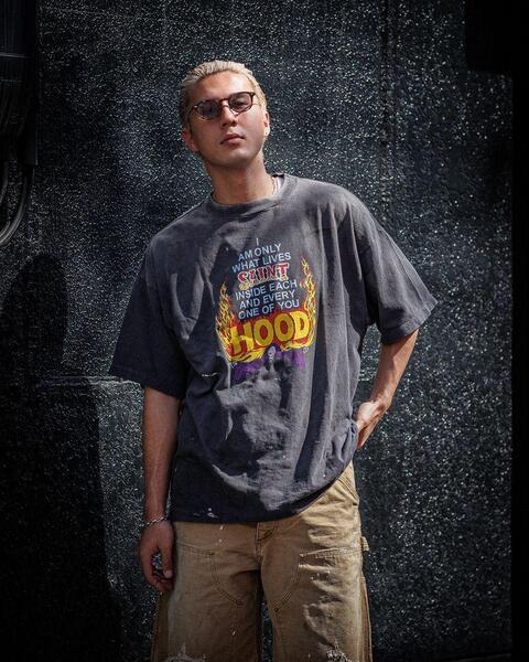 25SS SAINT MICHAEL × NEIGHBORHOOD セントマイケル ネイバーフッド STHD . SS TEE HOOD 半袖Tシャツ XL 黒 SM-HR8-0000-C69
