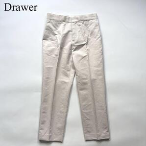 Drawer ドゥロワー リネン アイボリー スラックス パンツ 高級 上品 大人 モード 綺麗目 カジュアル タック きれい目