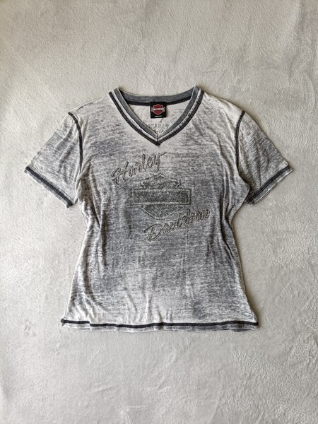 ハーレーダビッドソン半袖Tシャツ アメリカ製古着 グランジ 平成 Y2K 平成ギャル ラインストーン ヴィンテージライク madeinUSA