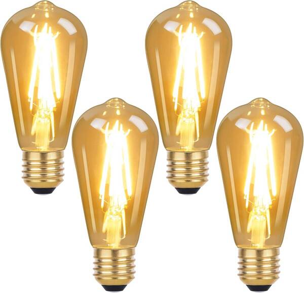 aurogeek LED電球 E26口金 6W ST64 フィラメント エジソン電球 アンバー 800lm 2700K 60W形相当 調光器非対応 レトロ 広配光 4個入り