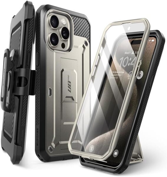 SUPCASE iPhone 15 Pro ケース 6.1インチ 2023 全面保護 耐衝撃性 米軍事規格取得 ケースと液晶保護フィルム一体型 腰かけクリップ付き