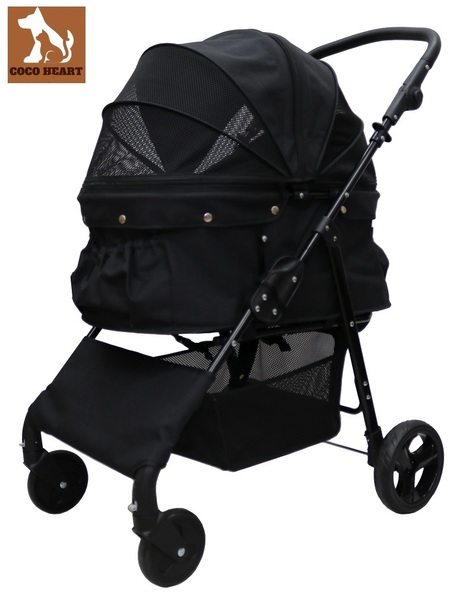 期間限定大幅値下げ!耐荷重30kg!ココハート 4輪ペットカート/ペットバギー 甘えん坊バギーBIG ブラック 中型犬 多頭飼い