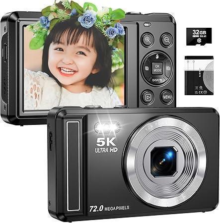 5Kデジカメ 7200万画素 2.8インチ 16倍デジタルズーム SDカード付き