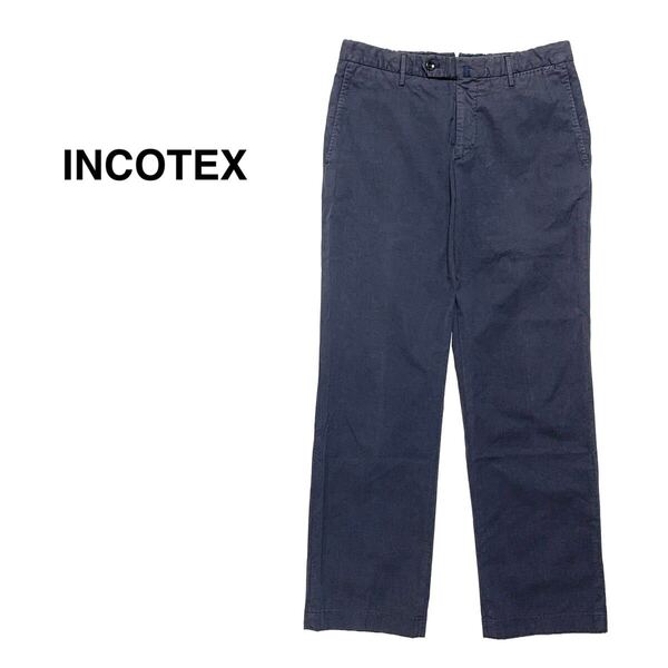 ☆INCOTEX インコテックス ハイコンフォート スリムフィット トラウザー パンツ スラックス ネイビー 古着 チノパン ビジネスカジュアル
