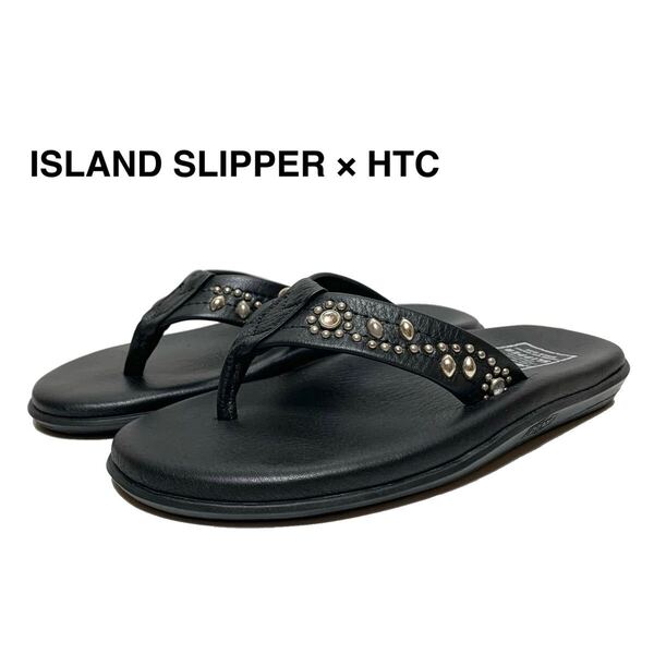 ☆極美品 ISLAND SLIPPER アイランドスリッパ × HTC 別注 スタッズ レザー サンダル 黒 トングサンダル ビーサン コラボ サーフ 西海岸