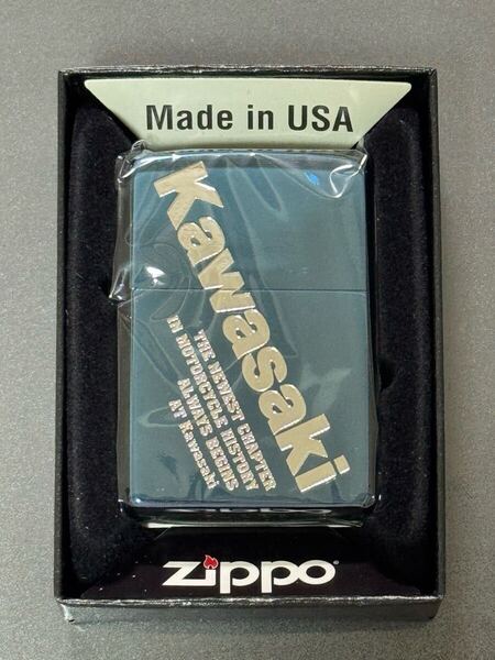 zippo Kawasaki BLUE TITAN カワサキ ブルーチタン 2013年製 前面刻印 デットストック ケース 保証書