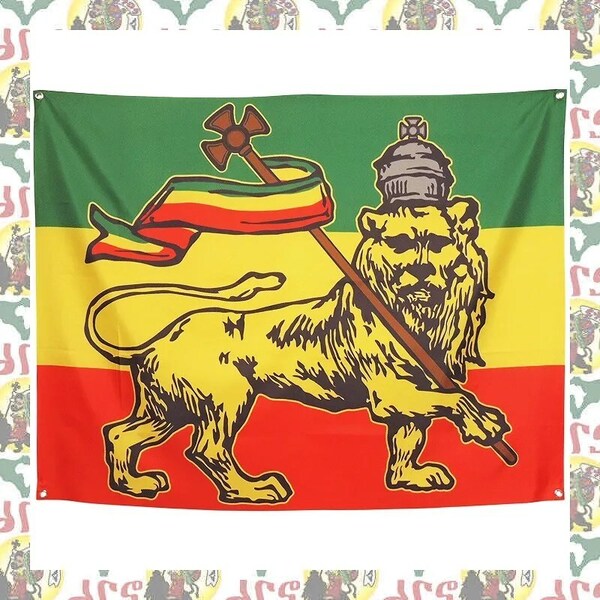 【drs】ラスタ旗 Lion of of Judah 126cm x 95cm 壁飾り レゲエ フラッグ ライオン ラスタ JAH ETHIOPIA MOA AMBESSA