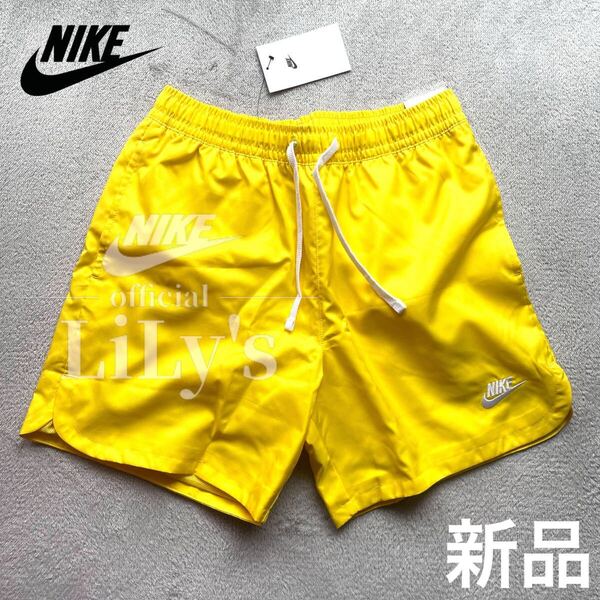 新品未使用 NIKEハーフパンツ イエロー 黄色 S 水陸両用 水着 ナイキ ロゴ刺繍 DM6830
