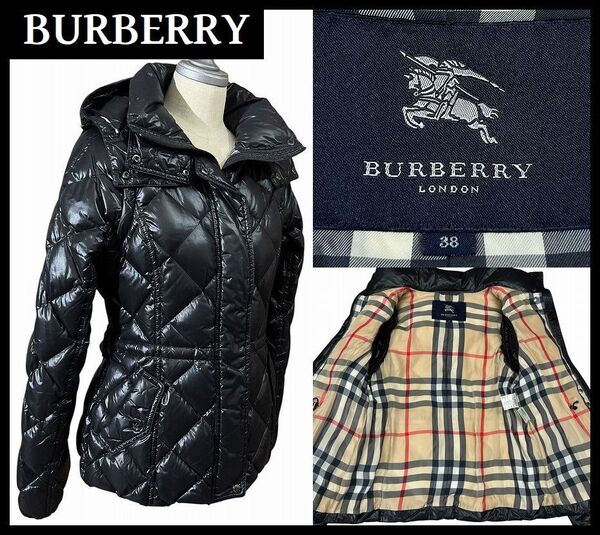 送無 希少 BURBERRY LONDON バーバリーロンドン 4Way フード 袖 着脱可能 裏地 メガチェック ノバチェック ダウン ジャケット コート 黒 M
