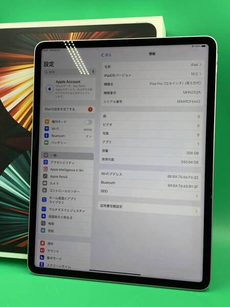 ★本体美品 iPad Pro 12.9インチ 第5世代 Wi-Fi 256GB 最大容量79% MHNJ3J/A シルバー 中古 新古品 GB0315 R2