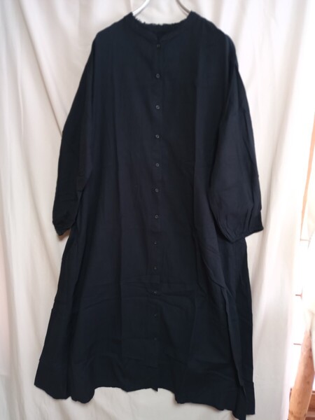 13165 ★★ Ume Qualite De Moi 麻混インド製 シャツワンピース 黒 サイズM
