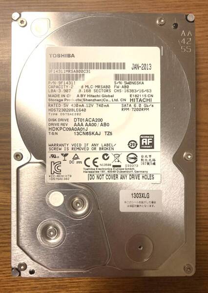 【状態◎】日立 Hitachi/HGST HDS723020BLE640 3.5インチ HDD 2TB(普段使いに最適なスタンダードモデル)