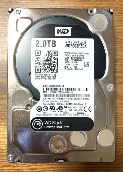 【希少モデル!】Western Digital ウェスタンデジタル WD Black WD2003FZEX 3.5インチ HDD 2TB(クリエイティブプロフェッショナル仕様)