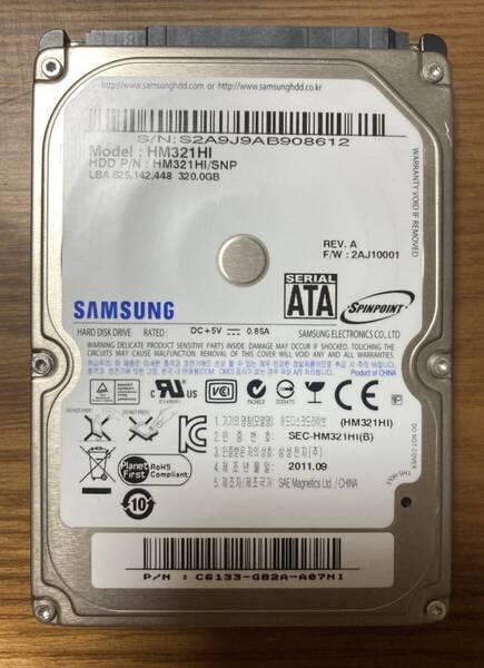 【使用時間:小】Samsung サムソン Spinpoint M7シリーズ HM321HI 2.5インチ HDD 320GB(ノートパソコン向けHDD/使用時間:200時間未満)