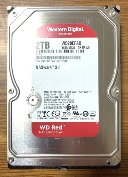 【状態◎】Western Digital ウェスタンデジタル WD Red シリーズ WD20EFAX 3.5インチ HDD 2TB(NAS向け仕様)