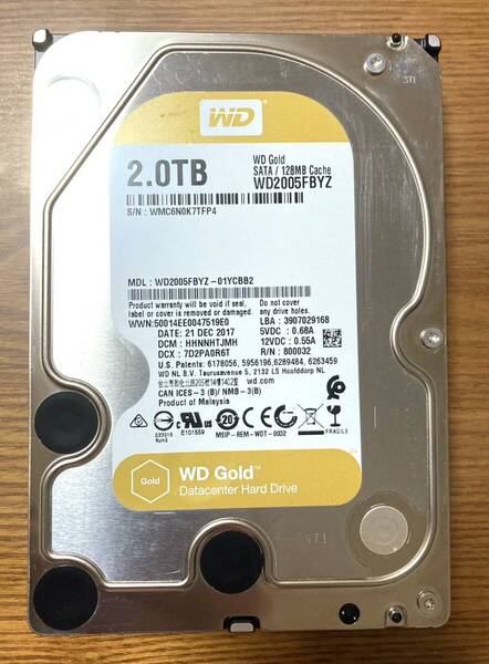 【使用時間:小】Western Digital ウェスタンデジタル WD GOLD 3.5 WD2005FBYZ HDD 2TB(高信頼のエンタープライズ向け/使用時間:50H未満)