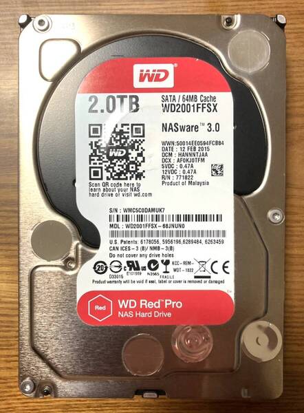 【希少モデル!】Western Digital ウェスタンデジタル WD Red Pro WD2001FFSX 3.5インチ HDD 4TB(NAS向け仕様/使用時間:650時間未満)