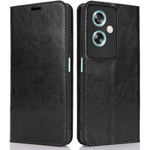 OPPO A79 5G ケース 手帳型 マグネット無 能 光沢加工 牛革 レザー 財布型 カード入れ ブラック 3045