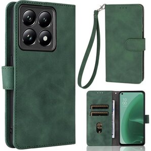 Xiaomi 14T Pro ケース 手帳型 ストラッ ース つや消し 落ち着いた色 ダークグリーン エメラルド 3575