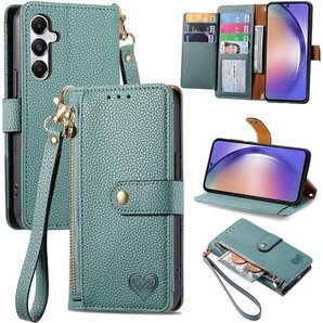 に適用するGalaxy A55 5G ケース 手帳型 ホルダーバンプパターンテクスチャ耐久性摩擦耐性 グリーン 3602