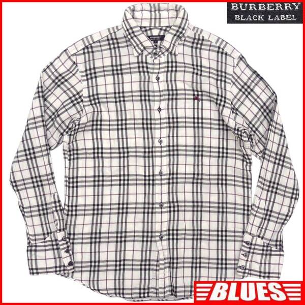 即決★BURBERRY BLACK LABEL★メンズ L 廃版 シャツ バーバリーブラックレーベル 3 ノバチェック 白 ホワイト 三陽商会 刺繍 長袖