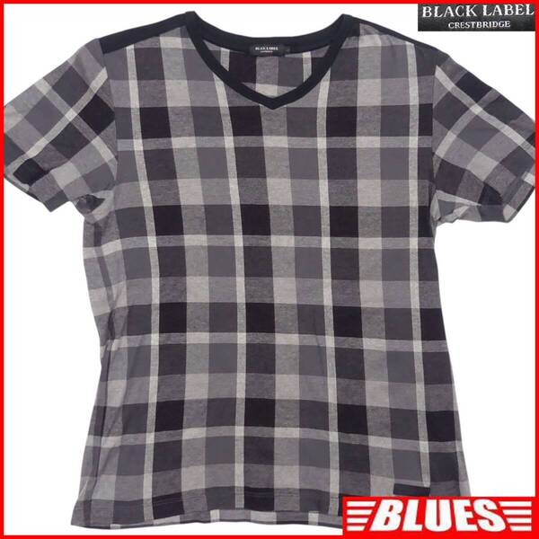 即決★BLACK LABEL CRESTBRIDGE★メンズ L Tシャツ カットソー ブラックレーベルクレストブリッジ チェック グレー 三陽商会 半袖