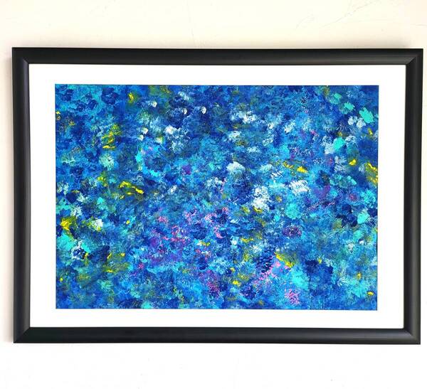 石垣の海に生きた証 / 抽象画 46×63㎝ A2 額縁セット 原画1点のみ モダンアート インテリア 現代アート