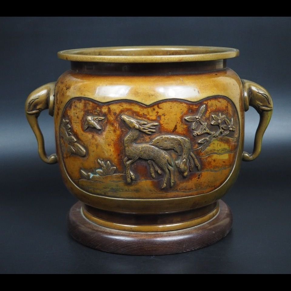 時代 古銅 大火鉢 月に山水 浜松模様 金象嵌 煎茶 瓶掛 木製台座 幅44cm 2025年最新】Yahoo!オークション -宣徳 火鉢の中古品・新品・未