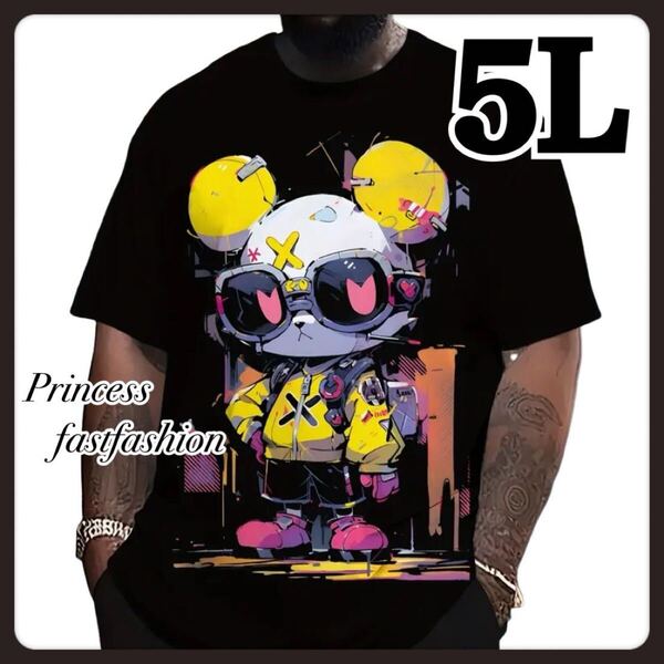 SALE★【5L/ブラック】カラフルねずみ君 半袖Tシャツ 大きいサイズ 男女兼用 メンズ レディース