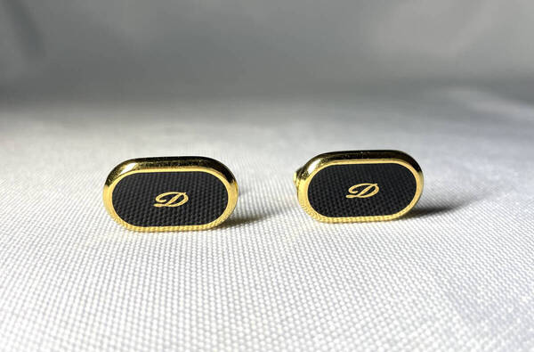 即決 レア S.T.Dupont デュポン Dロゴ ブラック×ゴールド ヴィンテージ カフス カフリンクス メンズ アクセサリー